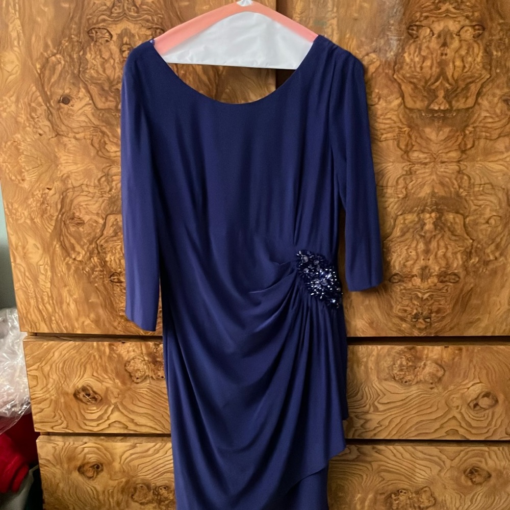Alex Evenings Purple Ruched Sheath Dress 3/4 Sleeve
